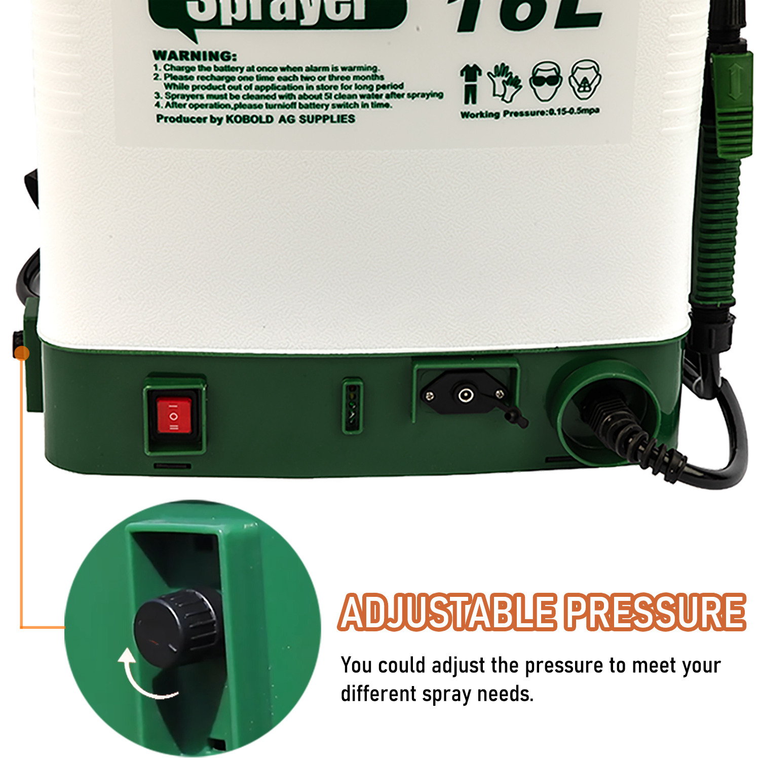 Kobold 16L Electric Backpack Sprayer Rechargeable Battery Powered Sprayer For Agriculture Lawn Garden Disinfection