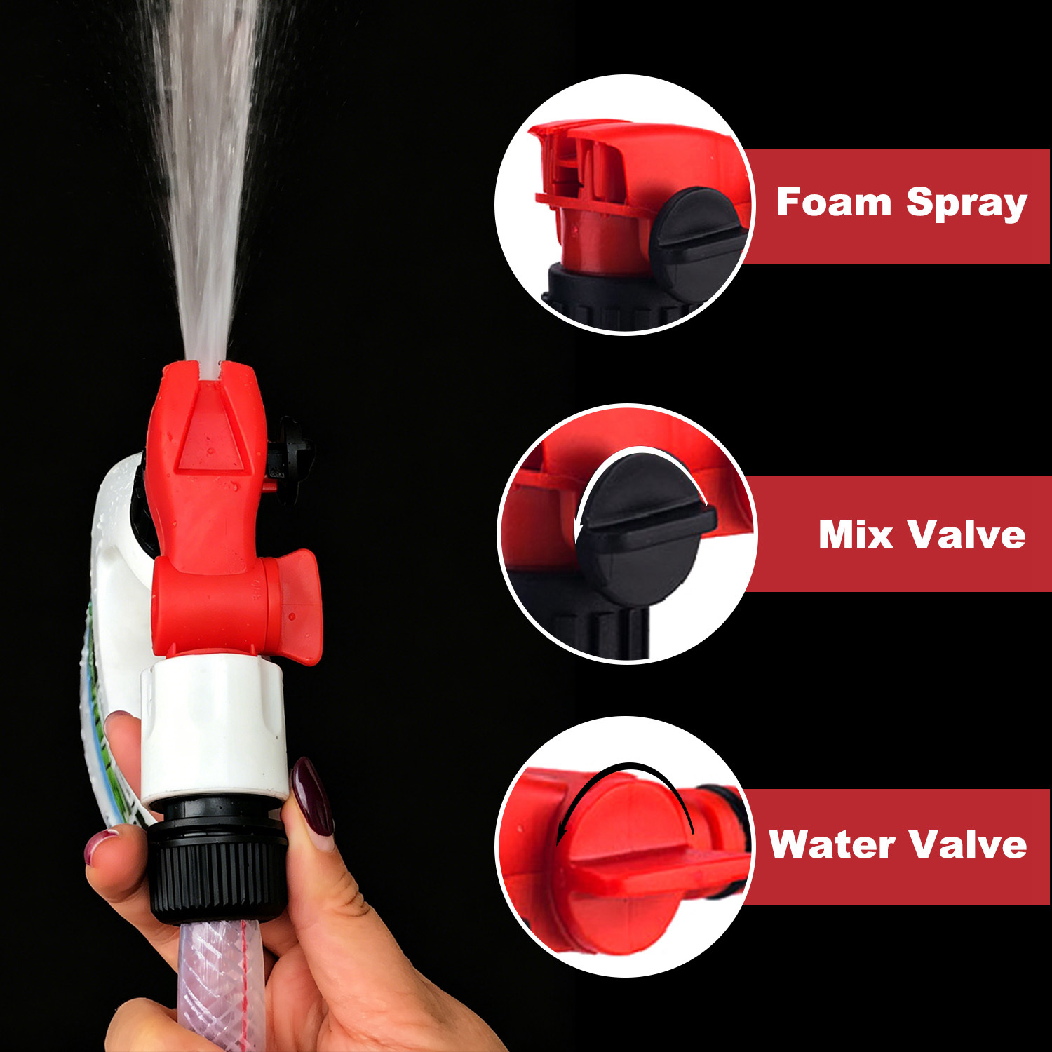 Multi-Pattern Spray Nozzle Hose End Sprayer With Foam Spray For Outdoor Cleaning & Detailing