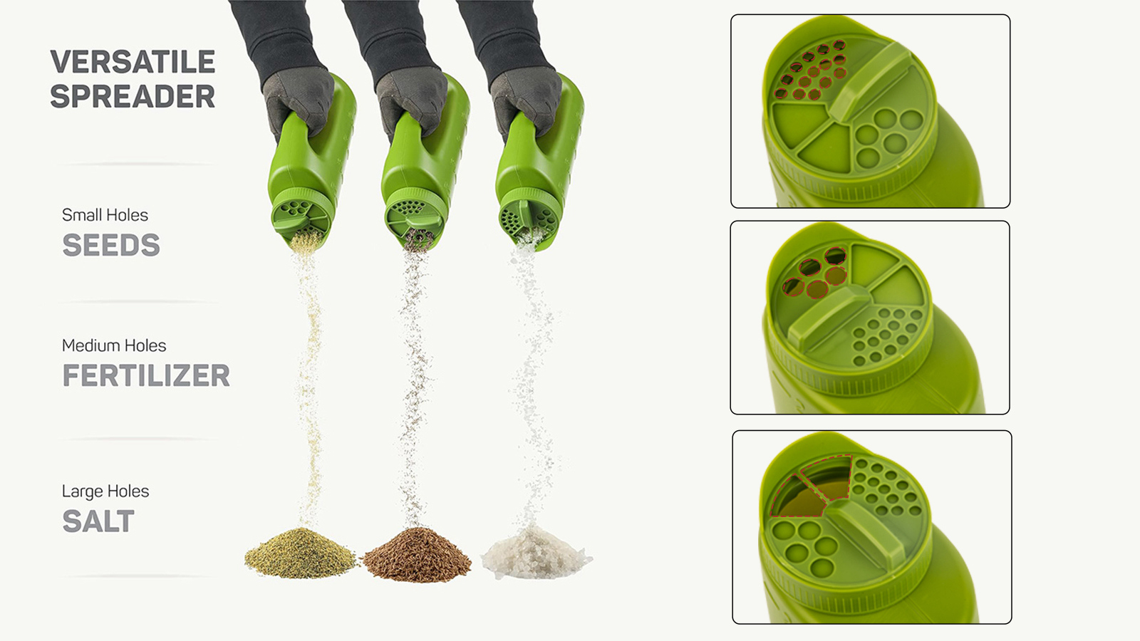 2L Handheld Spreader Bottle With Adjustable Opening Sizes for Lawn Seeds Ice Melt Salt Weed and Feed Spreader