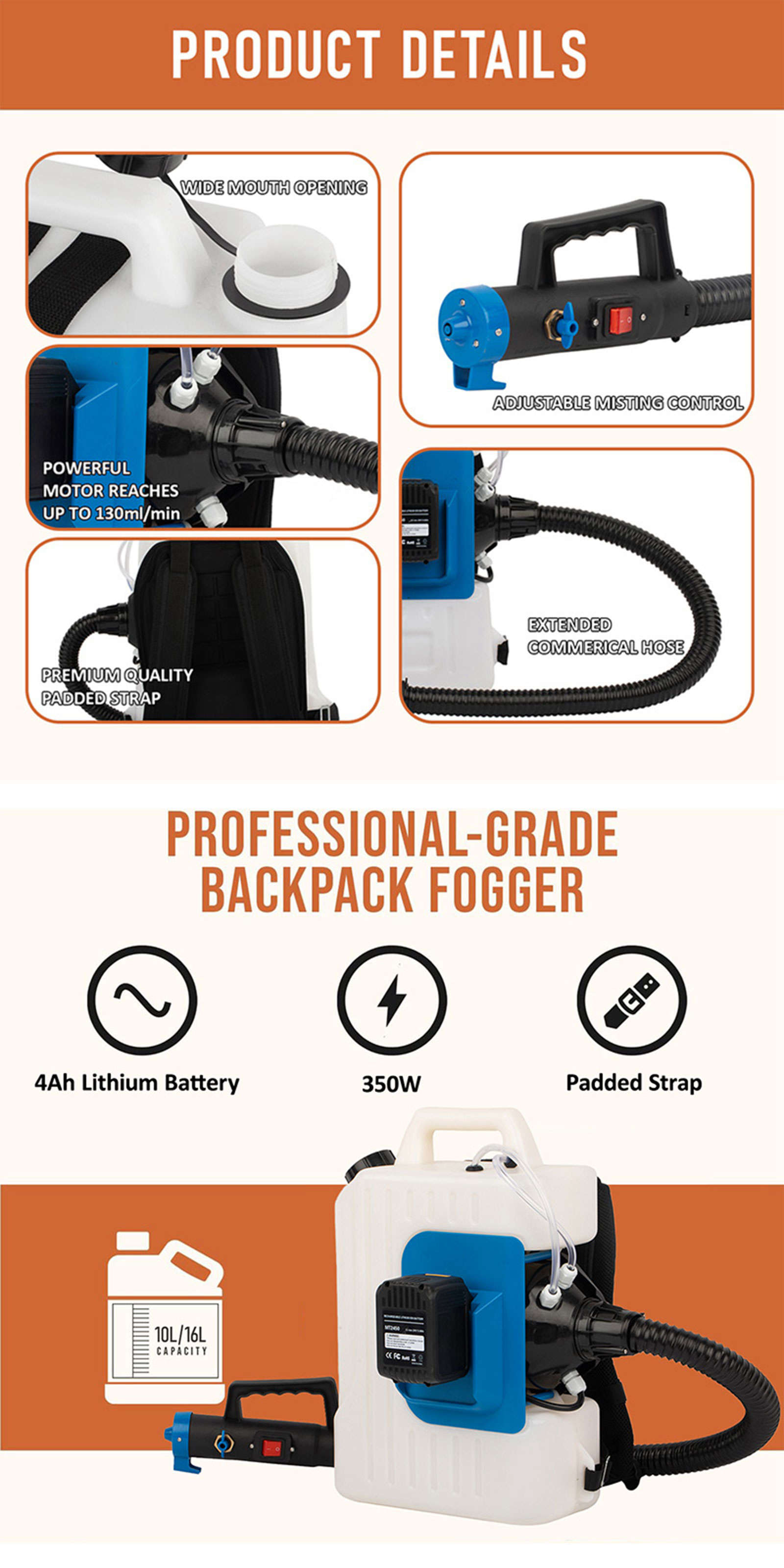 10L Lithium Battery ULV Sprayer With Adjustable Droplet for Agricultural Pest Control Sanitation & Disinfection