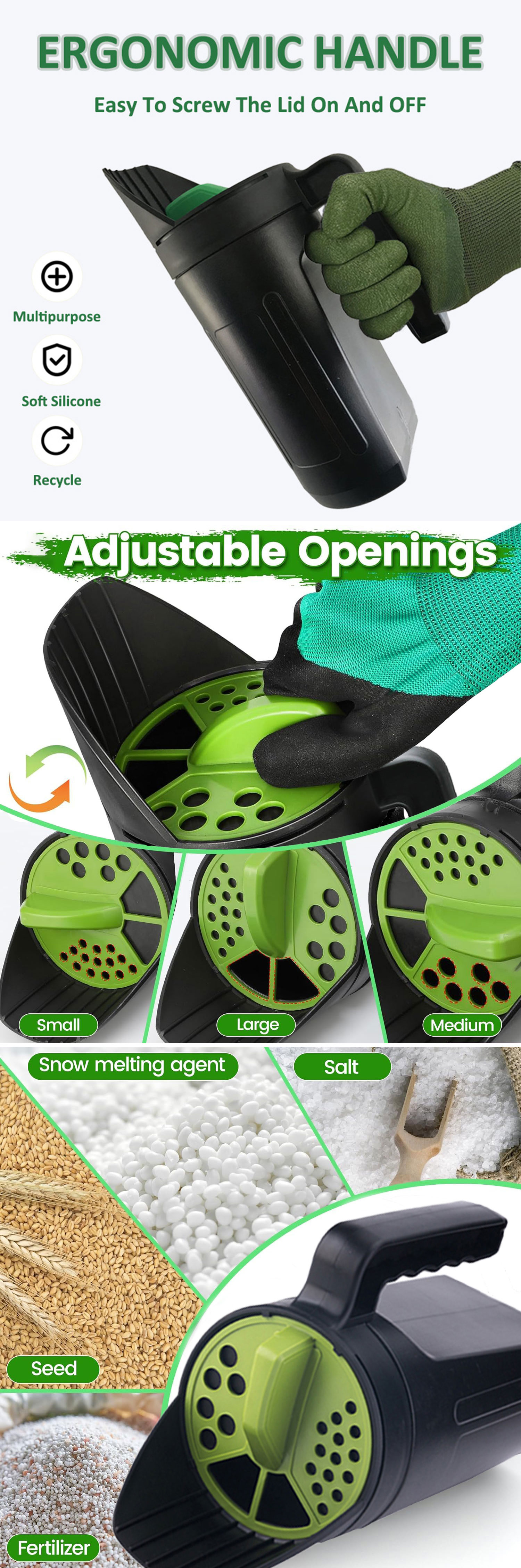 2.5L Handheld Spreader Bottle With Adjustable Hole Openings for Lawn Seeds Ice Melt Salt Weed and Feed Spreader