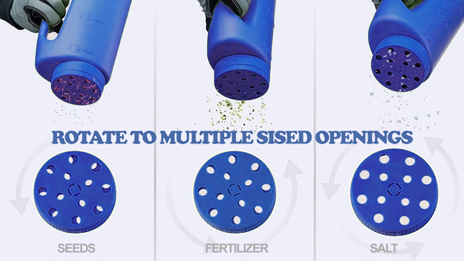2L Handheld Spreader Bottle With Adjustable Hole Openings for Lawn Seeds Ice Melt Salt Weed and Feed Spreader