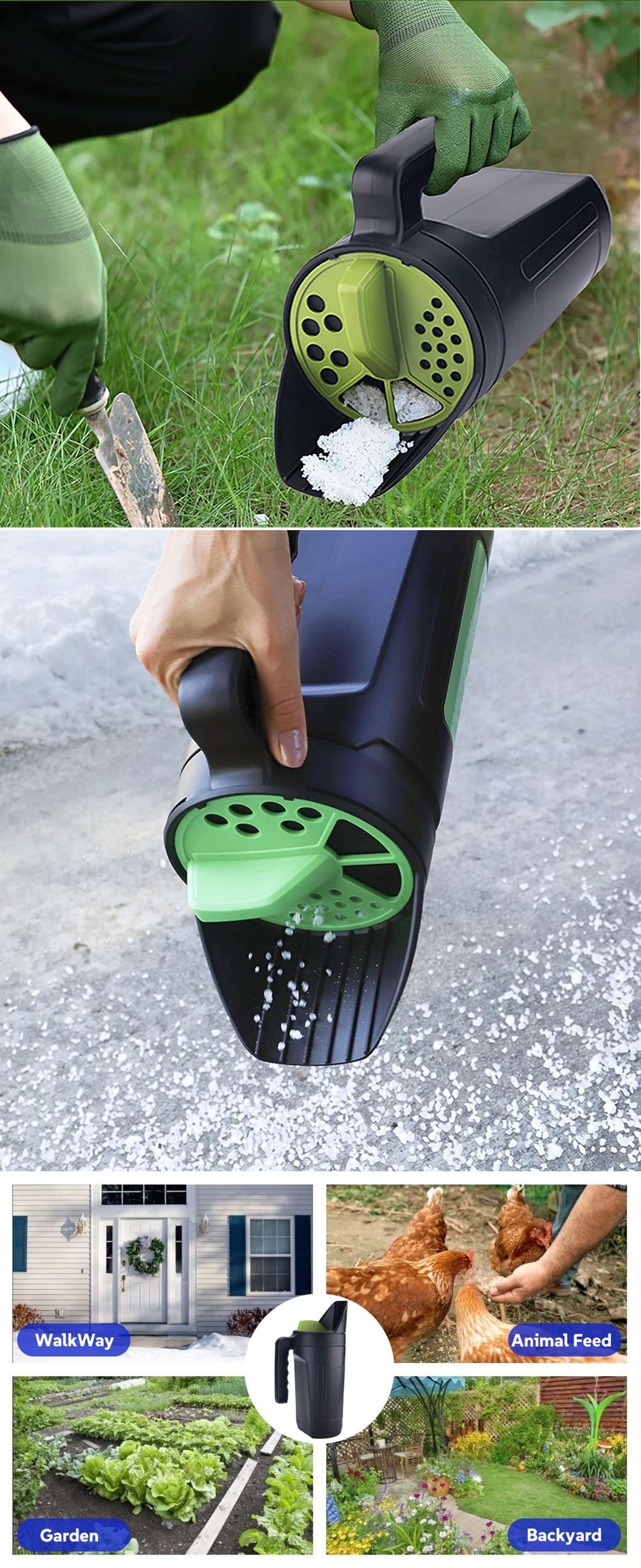 2.5L Handheld Spreader Bottle With Adjustable Hole Openings for Lawn Seeds Ice Melt Salt Weed and Feed Spreader
