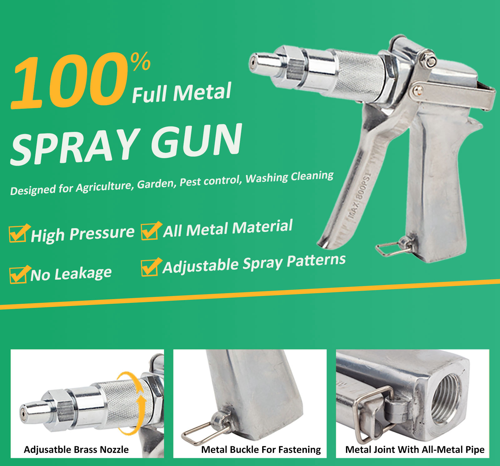800 PSI Aluminium Sprat Gun With Adjustable Spray Patterns for Watering Plants Washing Cars Forest Fire Fighting