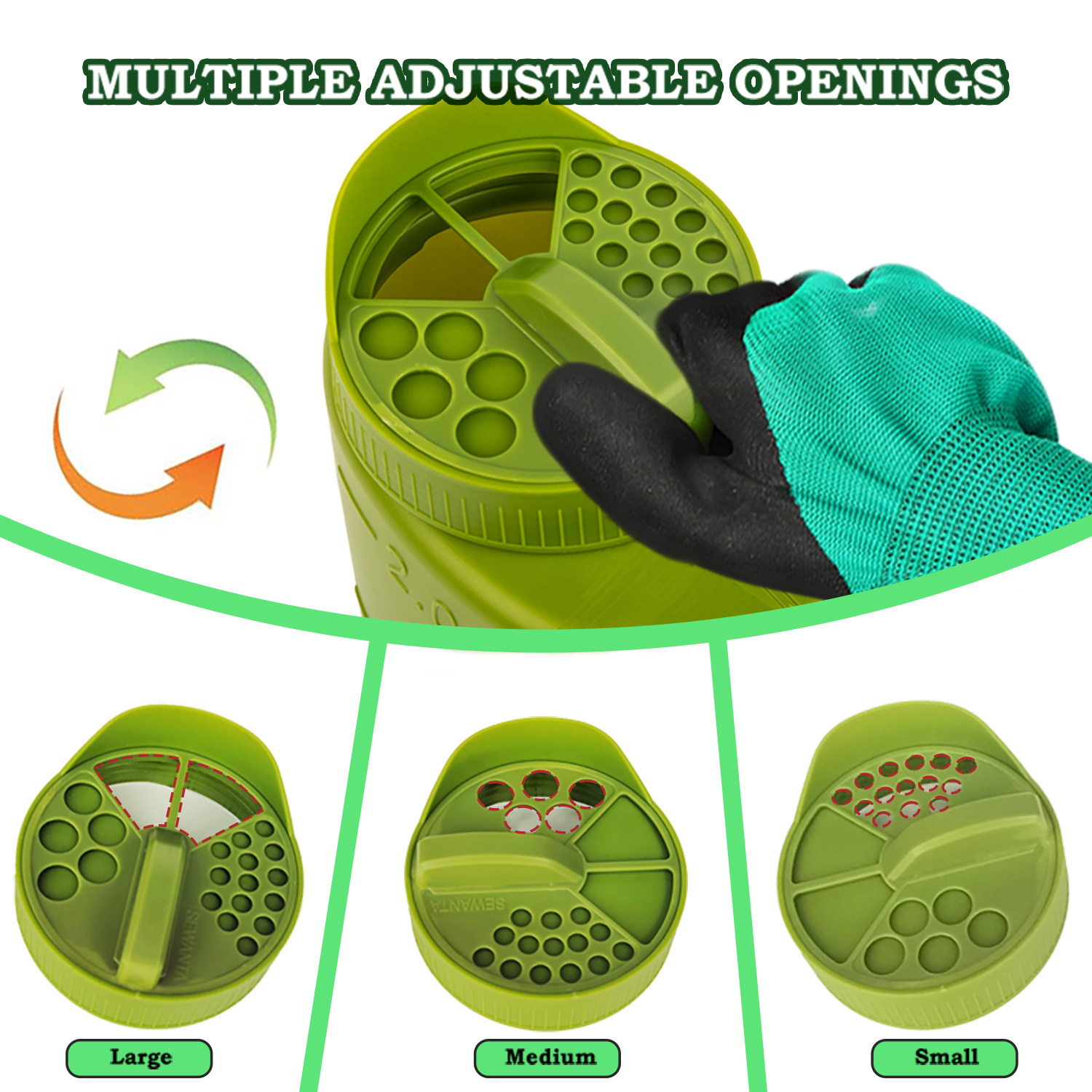 2L Handheld Spreader Bottle With Adjustable Opening Sizes for Lawn Seeds Ice Melt Salt Weed and Feed Spreader