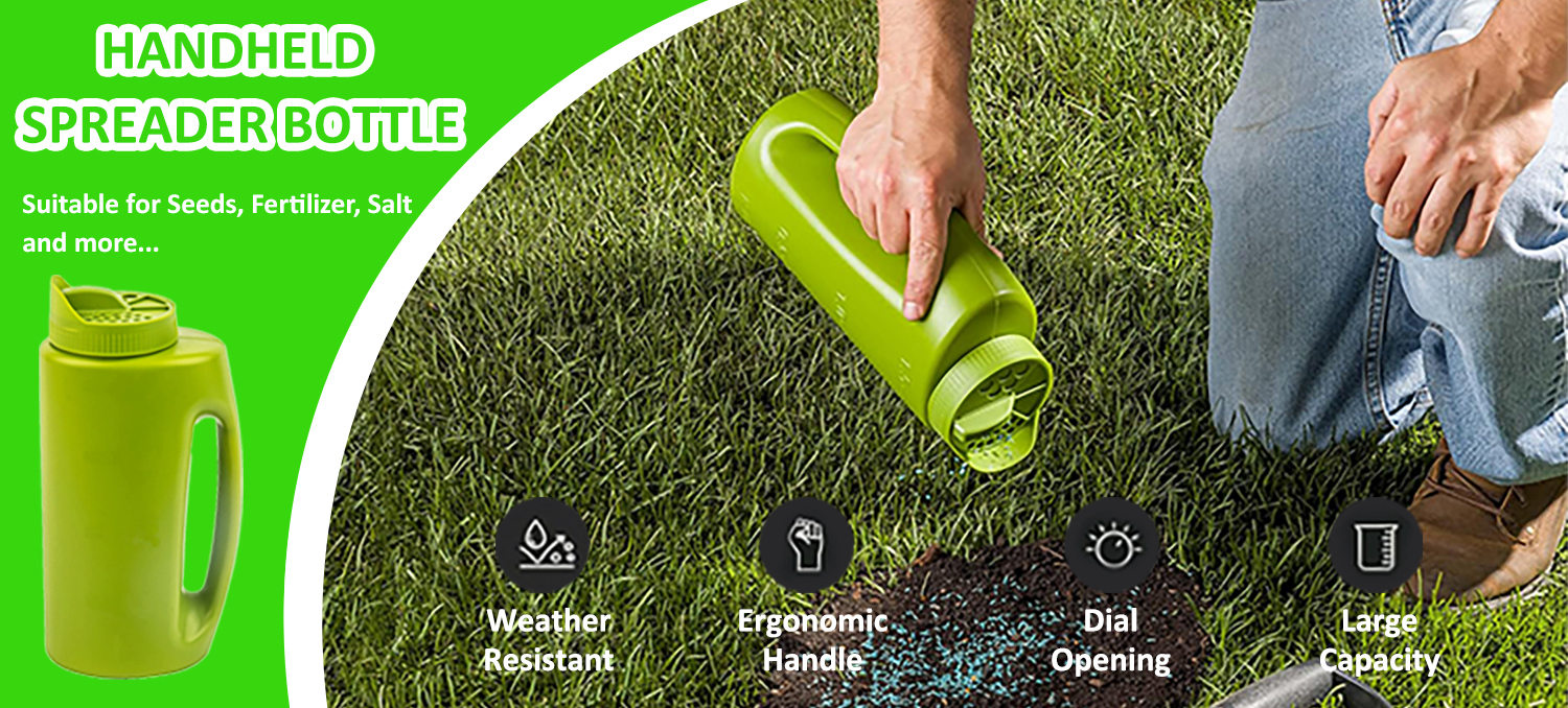 2L Handheld Spreader Bottle With Adjustable Opening Sizes for Lawn Seeds Ice Melt Salt Weed and Feed Spreader