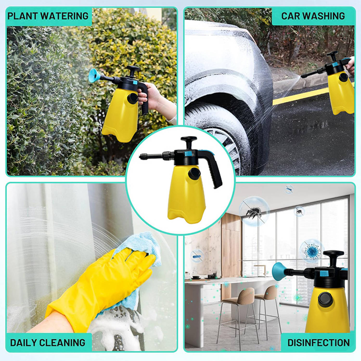 1.5L Foam Sprayer Handheld Foam Pump Sprayer for Car Wash Pressure Sprayer With 2 Nozzles for Home Cleaning Watering