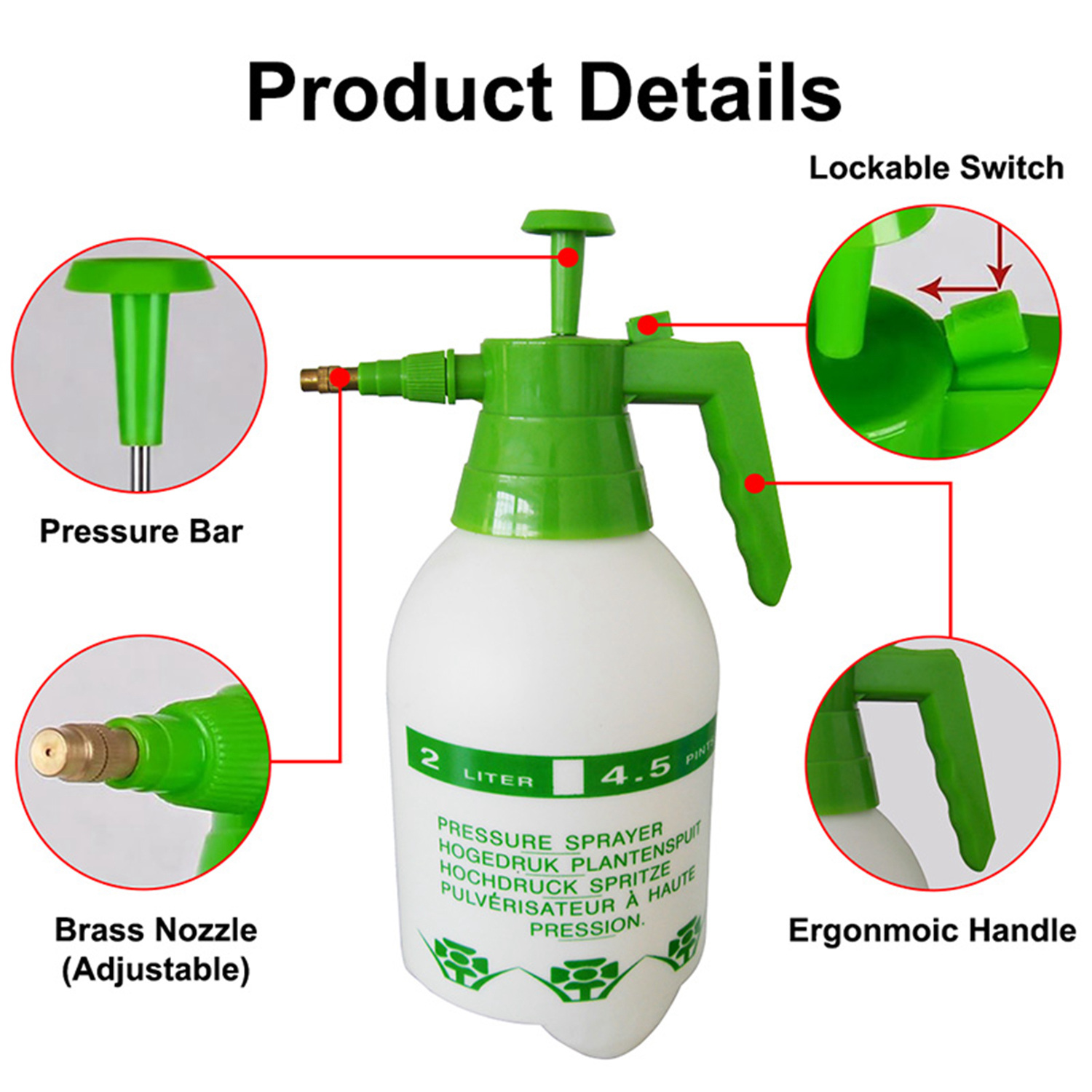 1/2 Gallon Garden Pressure Pump Sprayer With Safety Value & Adjustable Nozzle for Watering Home Cleaning and Car Washing