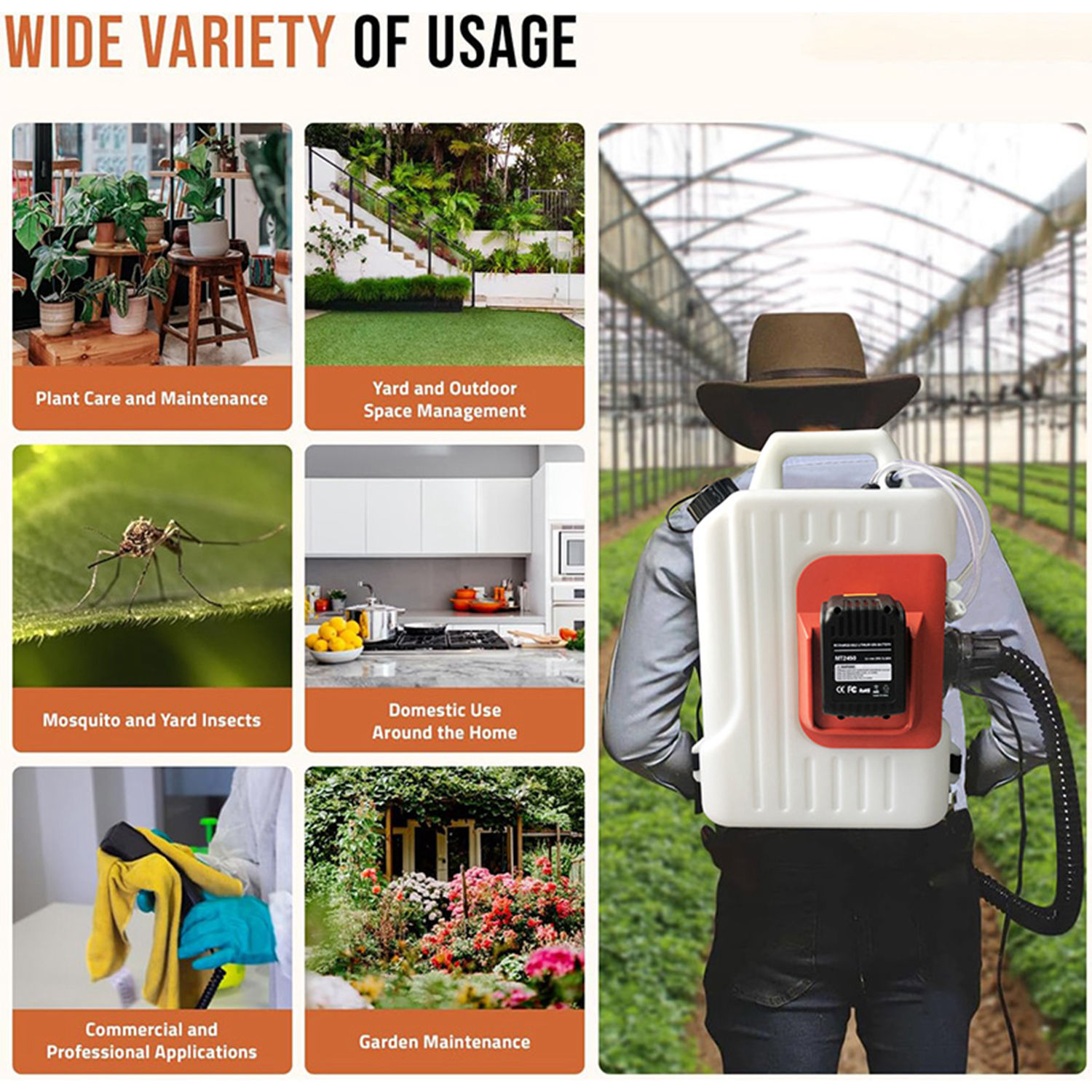 10L Lithium Battery ULV Sprayer With Adjustable Droplet for Agricultural Pest Control Sanitation & Disinfection