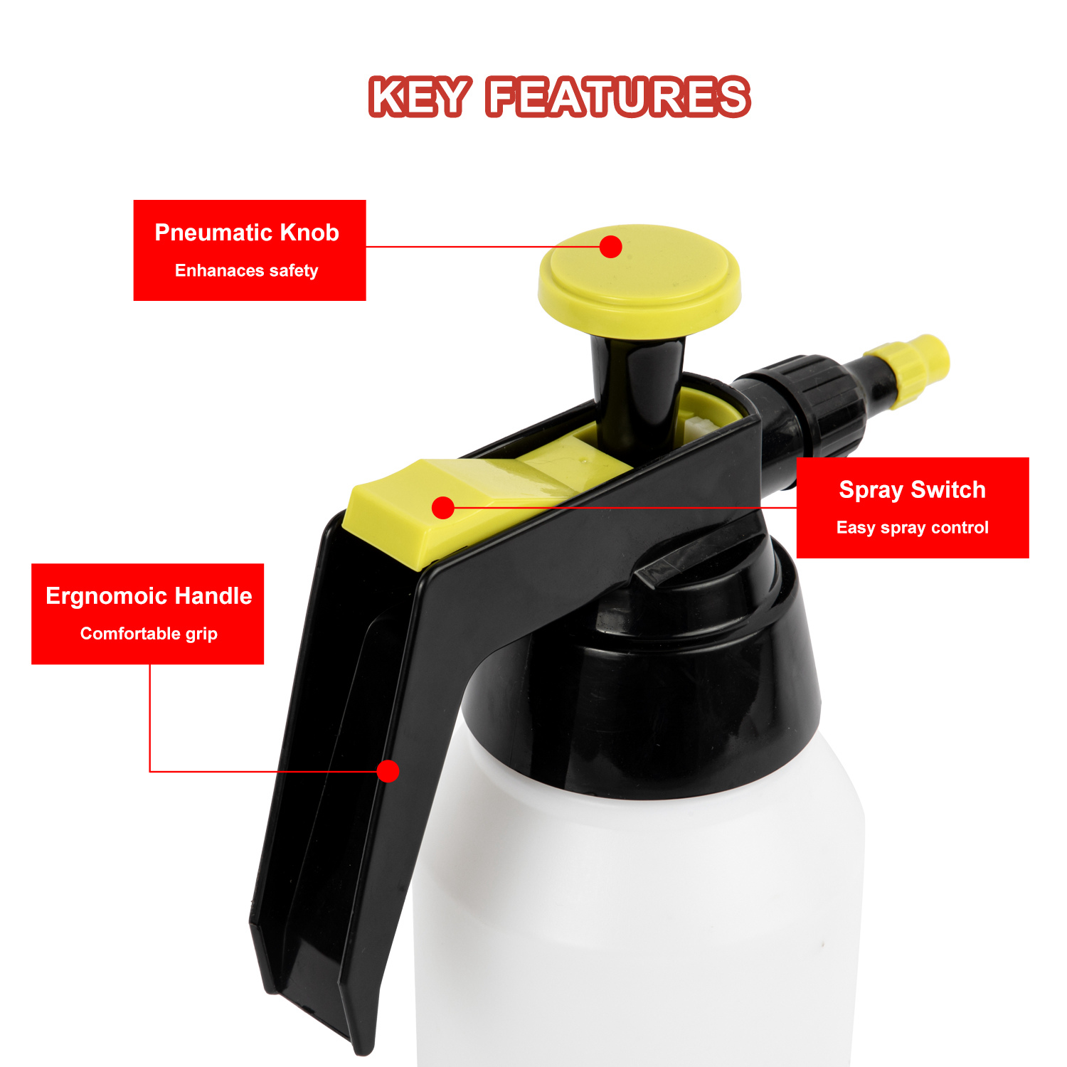 1L Industrial Solvent Pressure Sprayer With Adjustable Nozzle For Car Care Industrial Maintenance (Yellow)