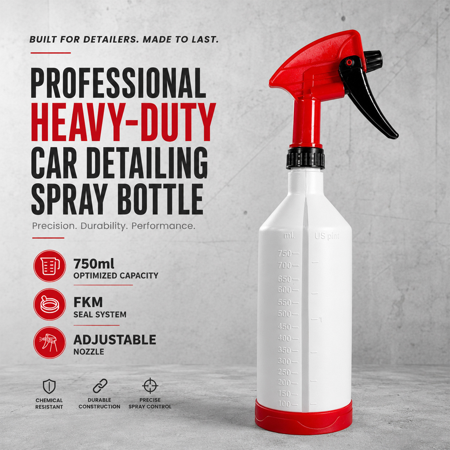 Professional Trigger Sprayer Heavy-Duty Automotive Detailing Spray Bottle (750ml)