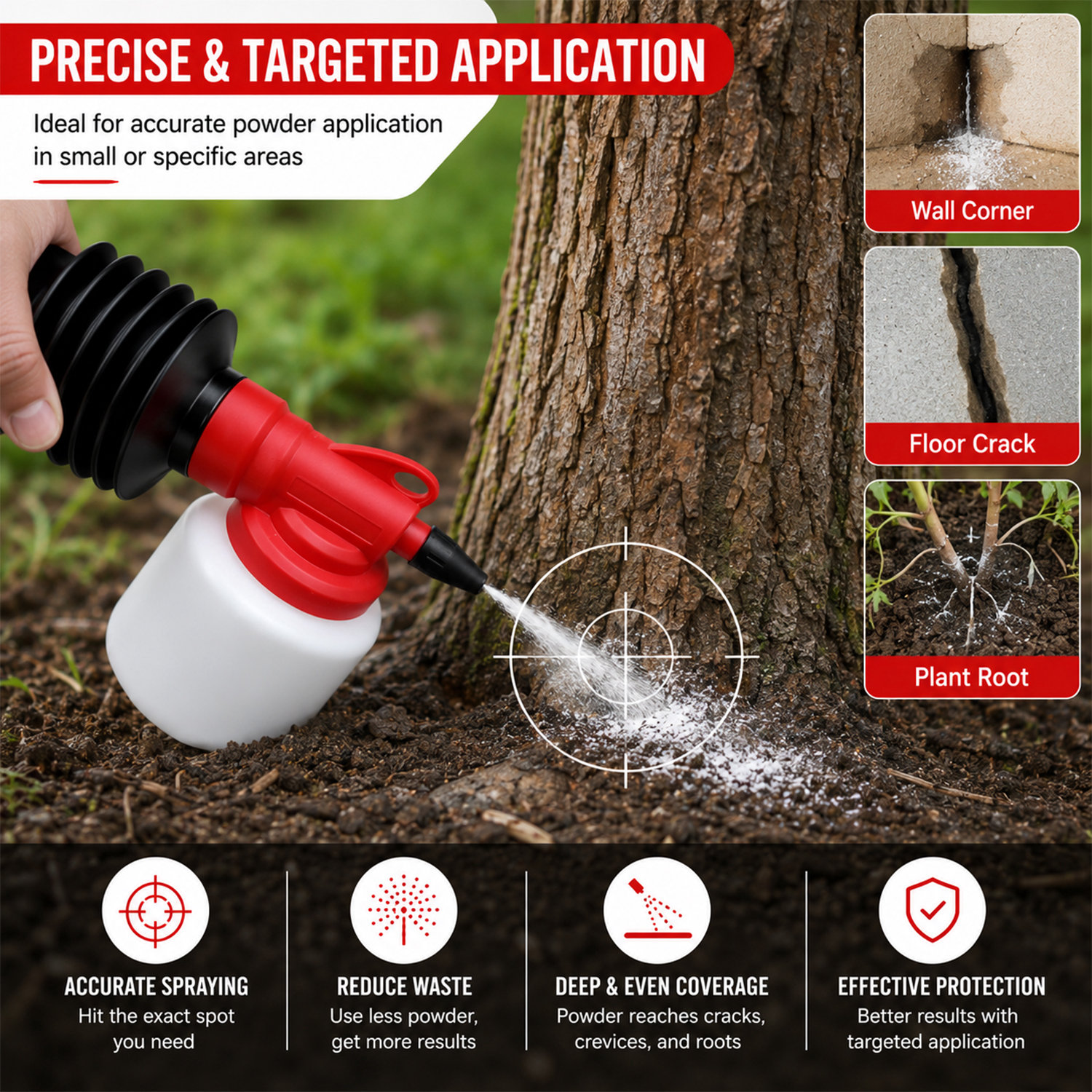 Hand Pump Powder Duster With 5 Nozzles For Indoor Outdoor Pest Control