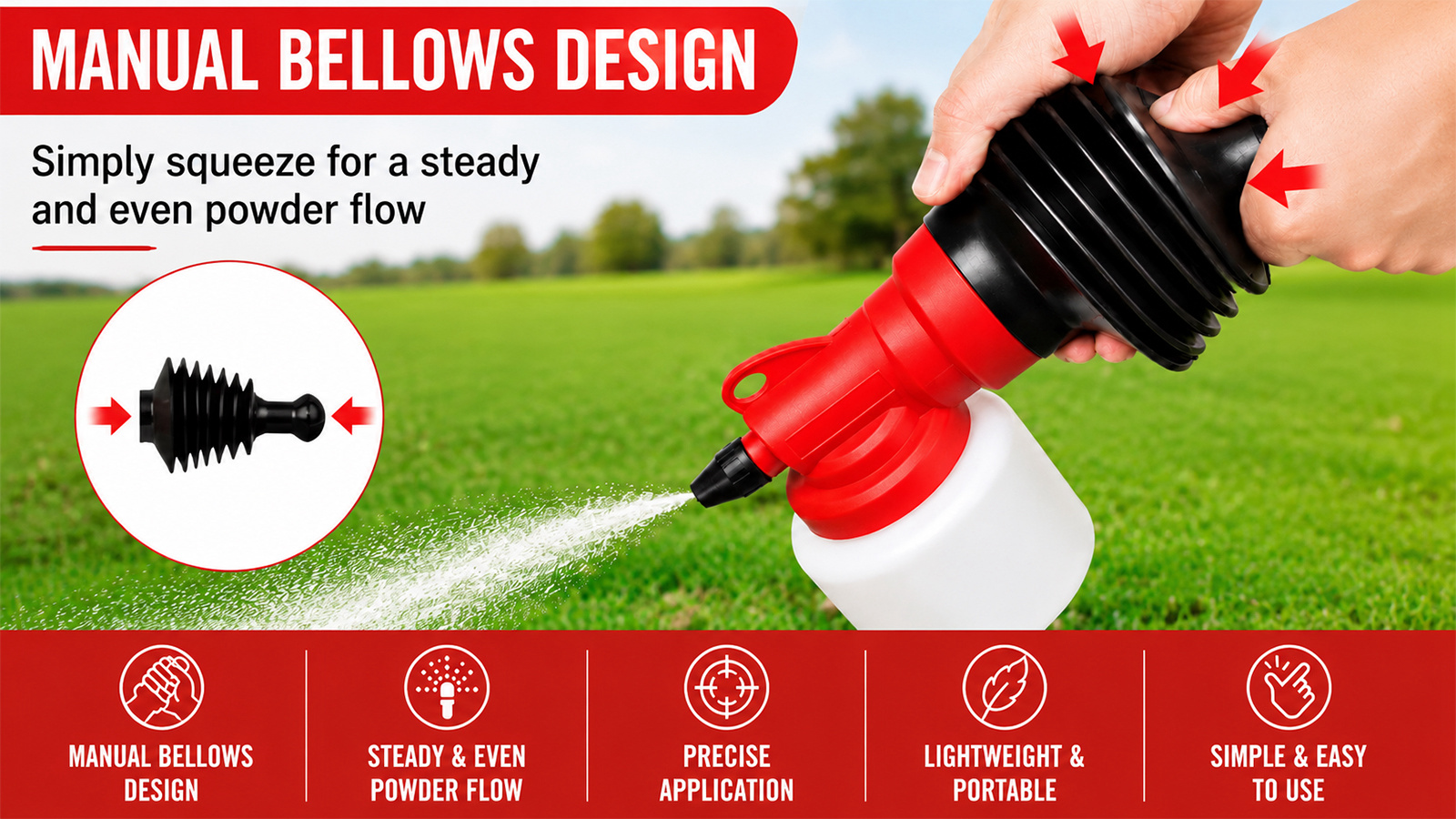 Hand Pump Powder Duster With 5 Nozzles For Indoor Outdoor Pest Control