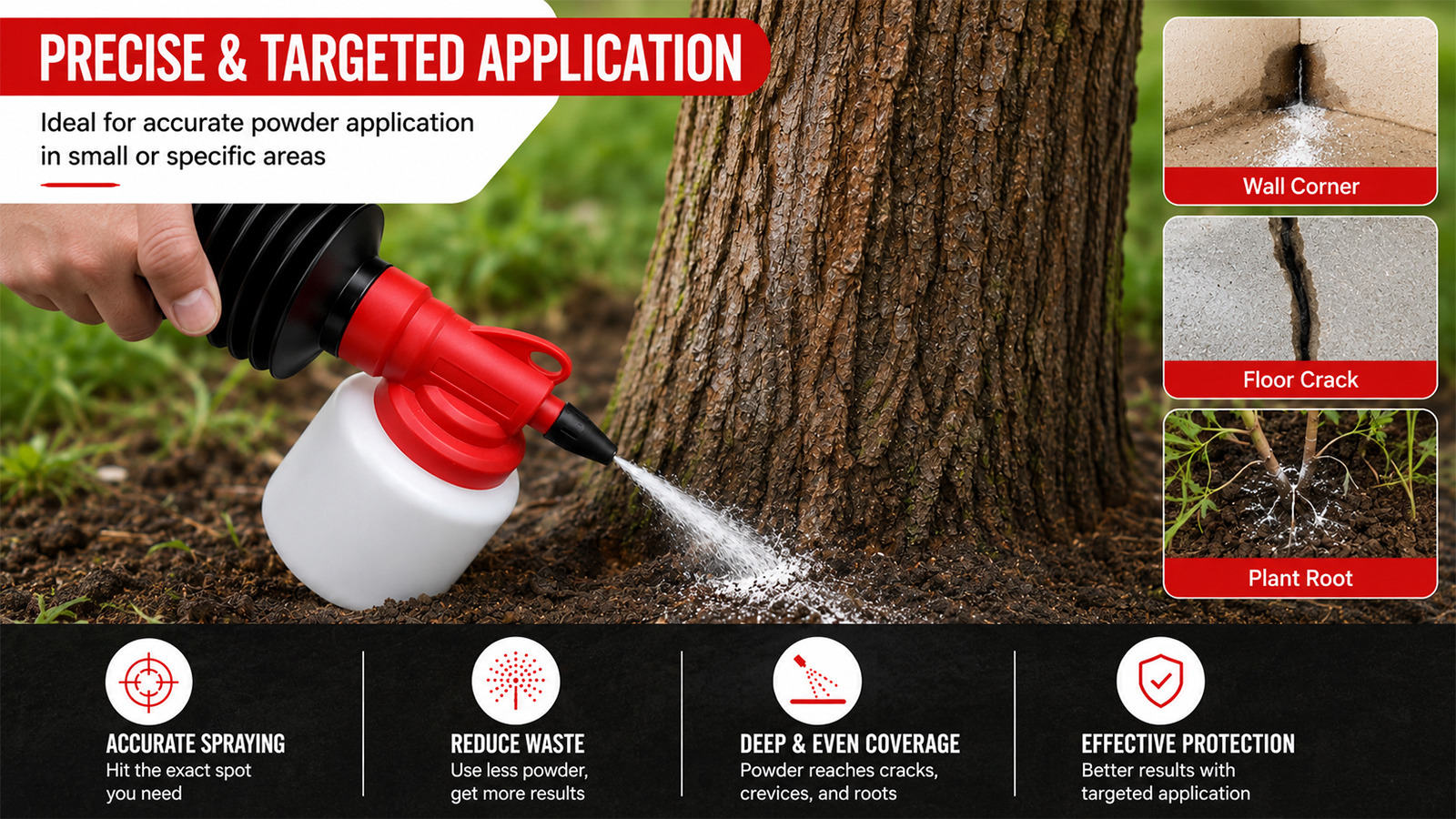 Hand Pump Powder Duster With 5 Nozzles For Indoor Outdoor Pest Control