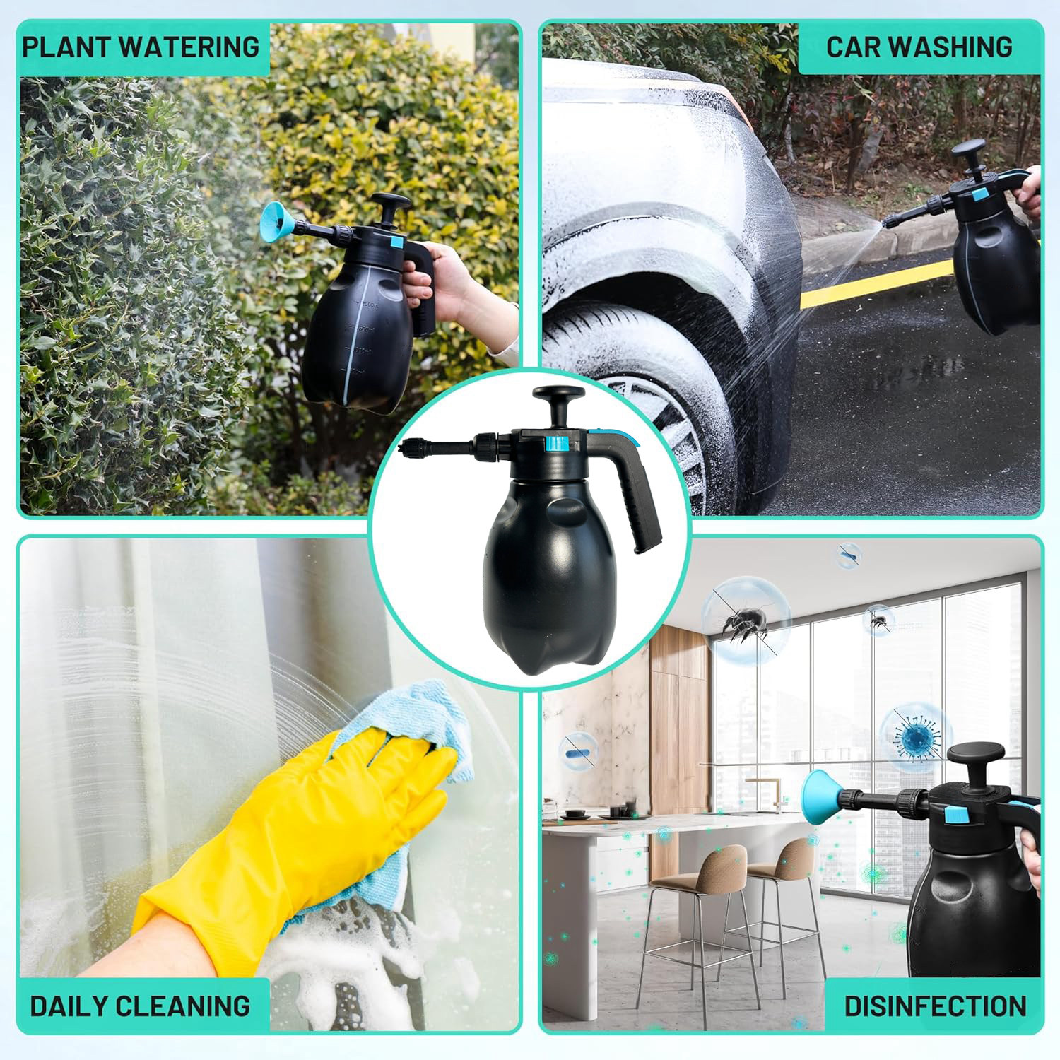 2L Hand Foam Sprayer Pump Sprayer With 2 Nozzles For Car Detailing Lawn Watering