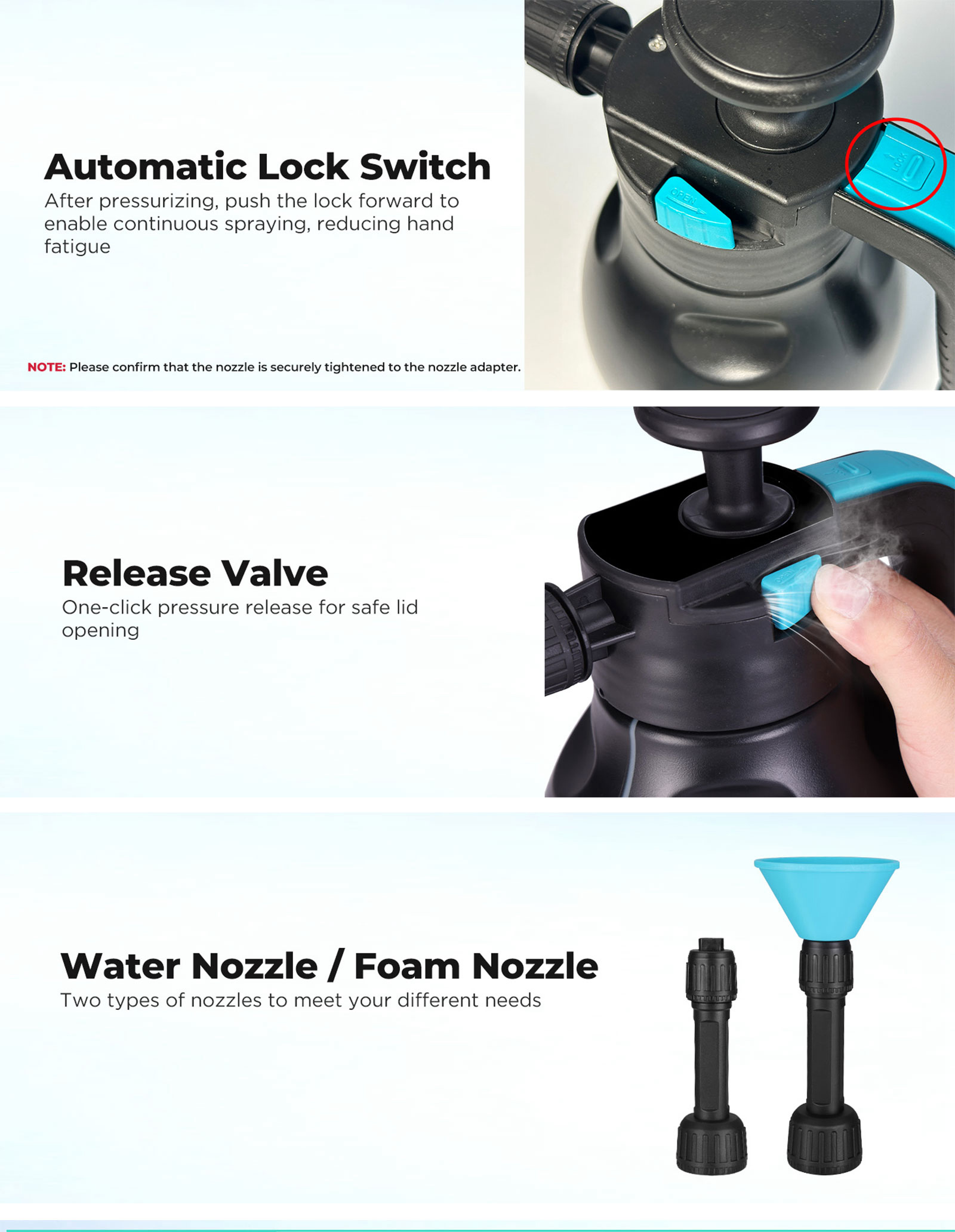 2L Hand Foam Sprayer Pump Sprayer With 2 Nozzles For Car Detailing Lawn Watering