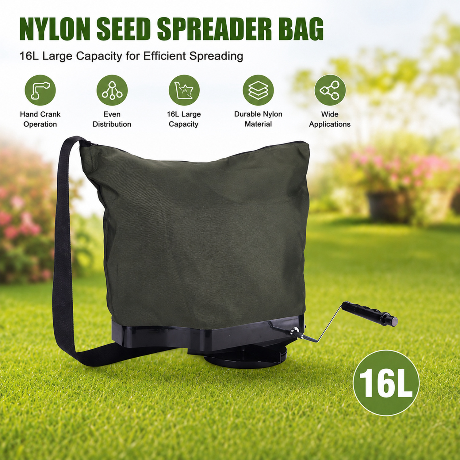 16L Nylon Seeder Bag For Lawn Fertilizer & Salt Applications