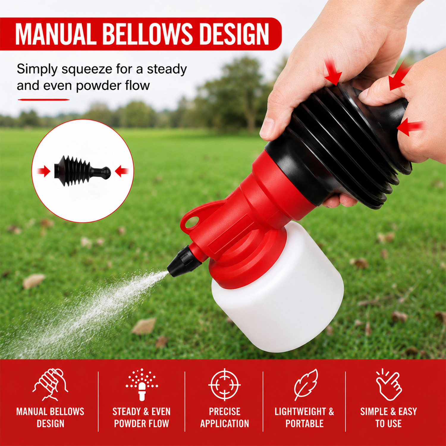Hand Pump Powder Duster With 5 Nozzles For Indoor Outdoor Pest Control