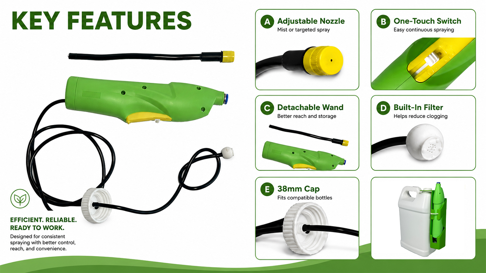 Battery Trigger Sprayer With Detachable Wand For Garden Weed & Grass Killer Spray