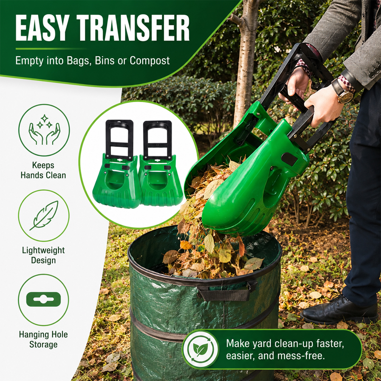 Extra Large Garden Leaf Grabs Tool for Leaves Grass Clippings & Garden Waste