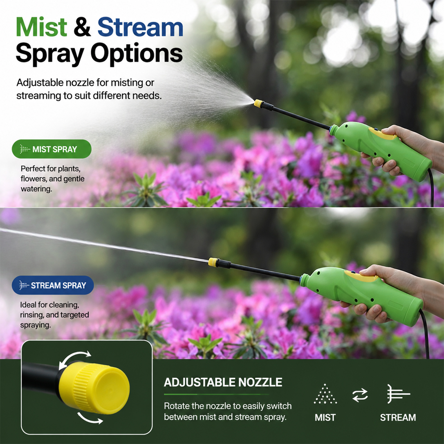 Battery Trigger Sprayer With Detachable Wand For Garden Weed & Grass Killer Spray