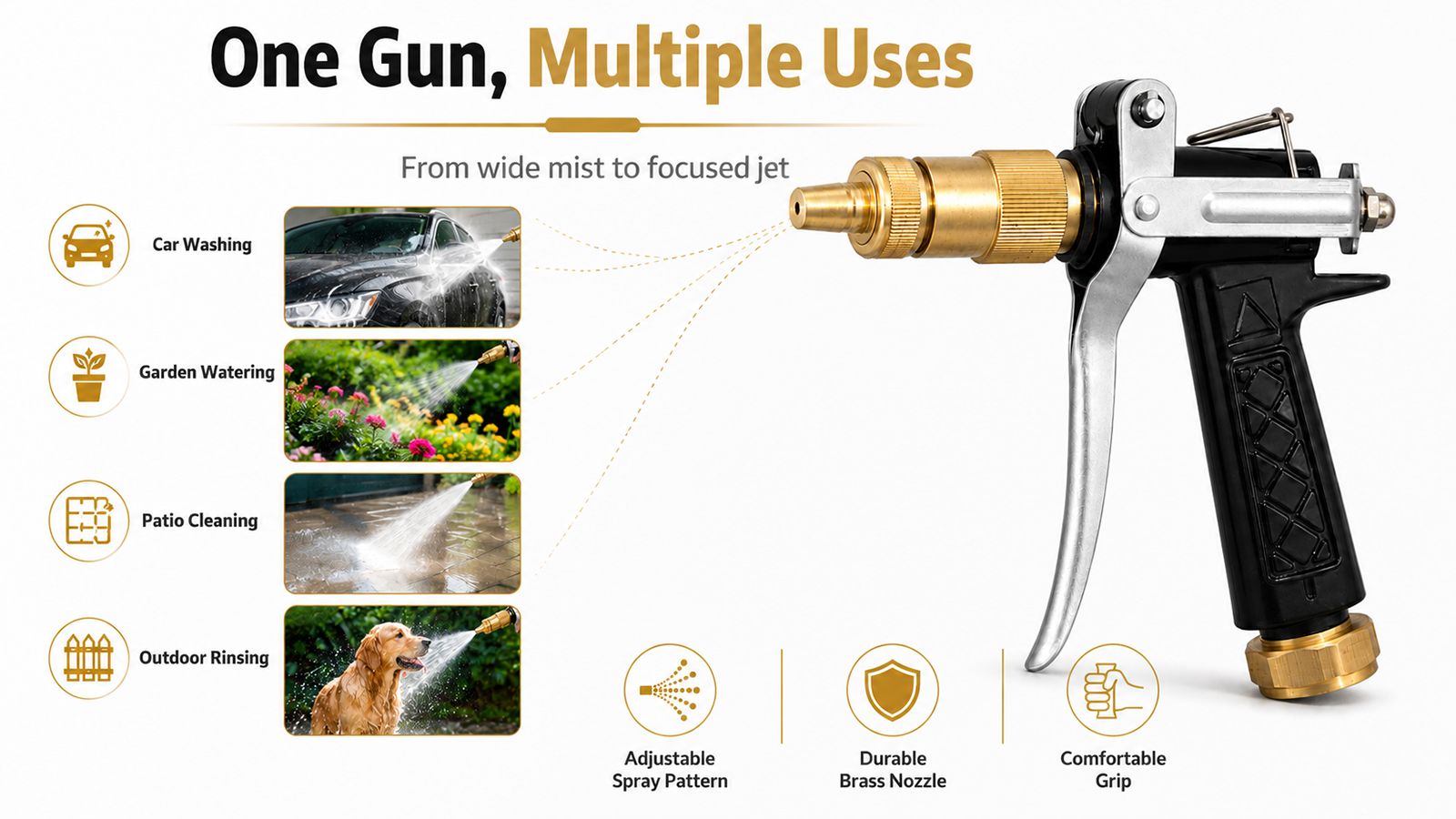 Adjustable Nozzle Spray Gun for Car Washing Garden Watering & Outdoor Cleaning