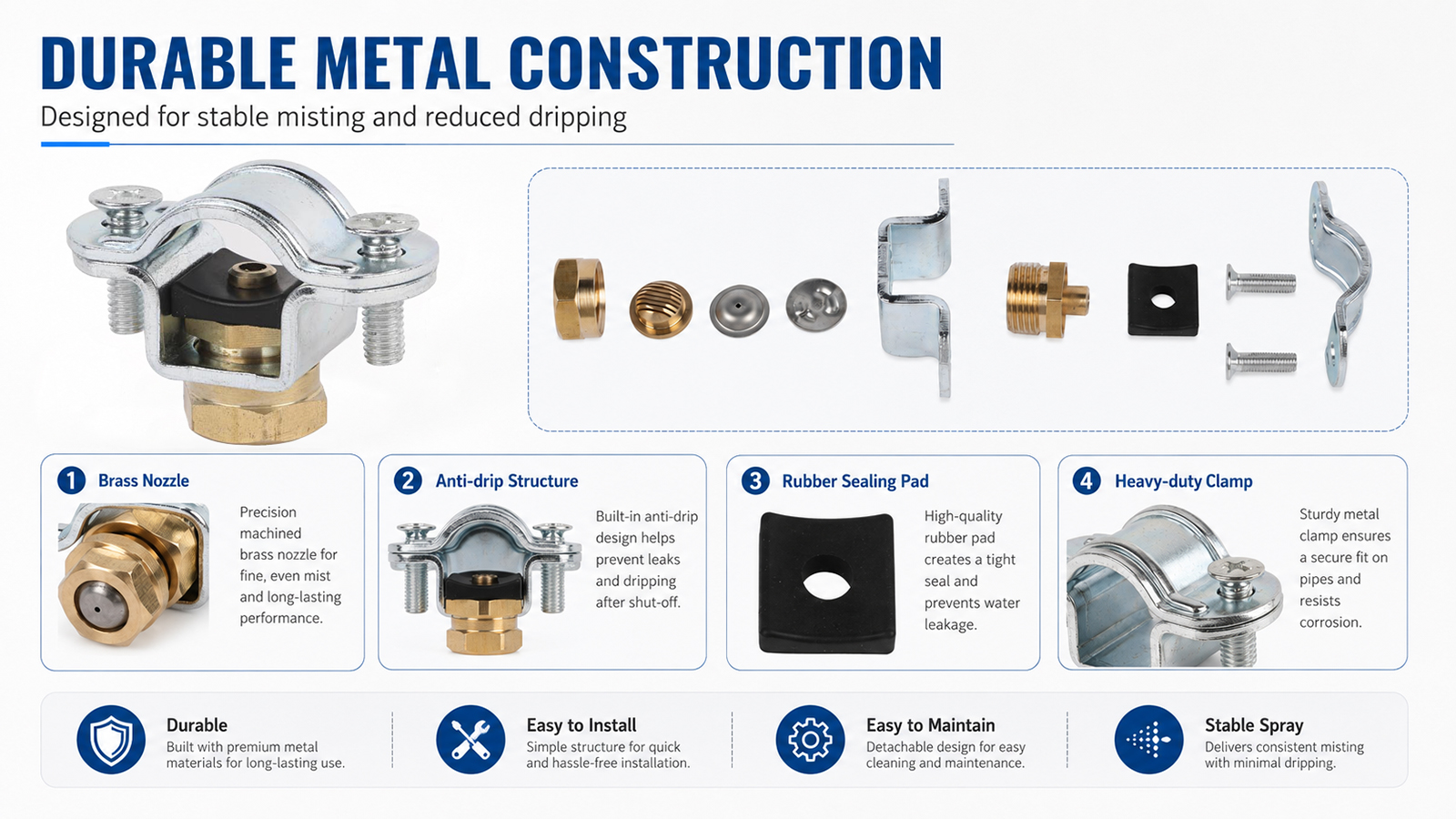 Metal Anti-drip Spray Nozzle With Pipe Clamp