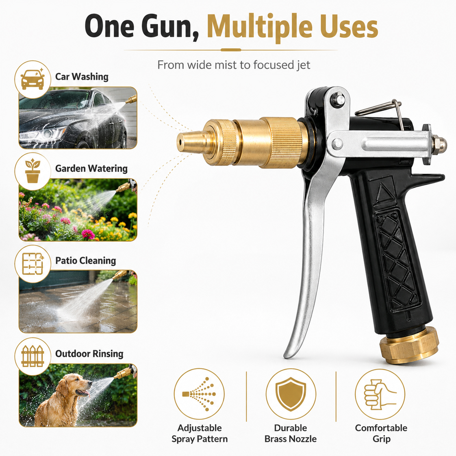 Adjustable Nozzle Spray Gun for Car Washing Garden Watering & Outdoor Cleaning
