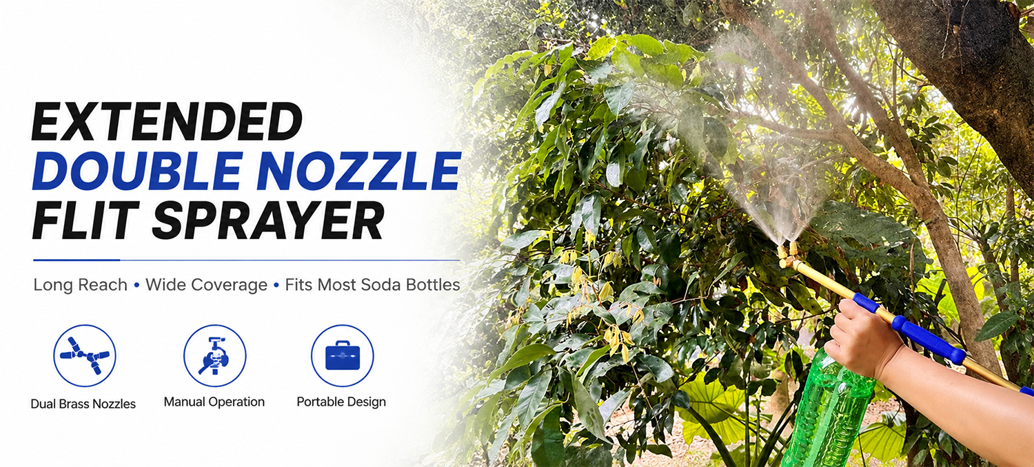 Extended Double Nozzle Flit Sprayer for Gardening Pest Control and Light Cleaning